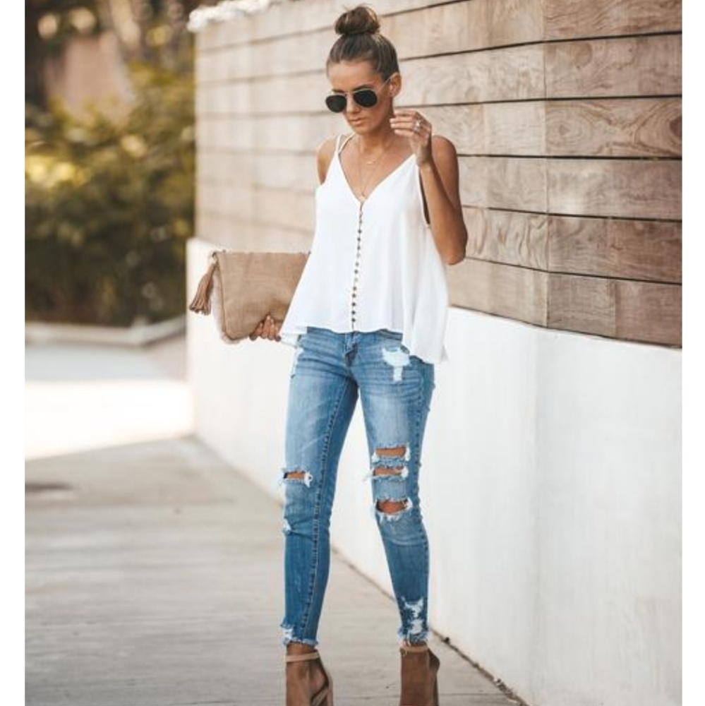 Vici GOOD TO GO BUTTON UP CAMI TANK - IVORY